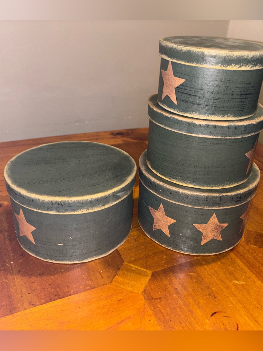 Rustic Green Star Pattern Nesting Storage Boxes - Picture 2 of 4